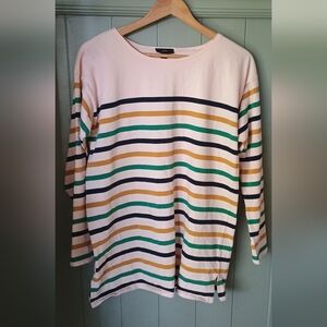 Women's Pink Striped Tunic Shirt- Casual Boatneck Pullover